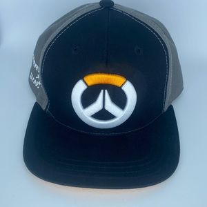Overwatch black and grey adjustable snap back hat good condition